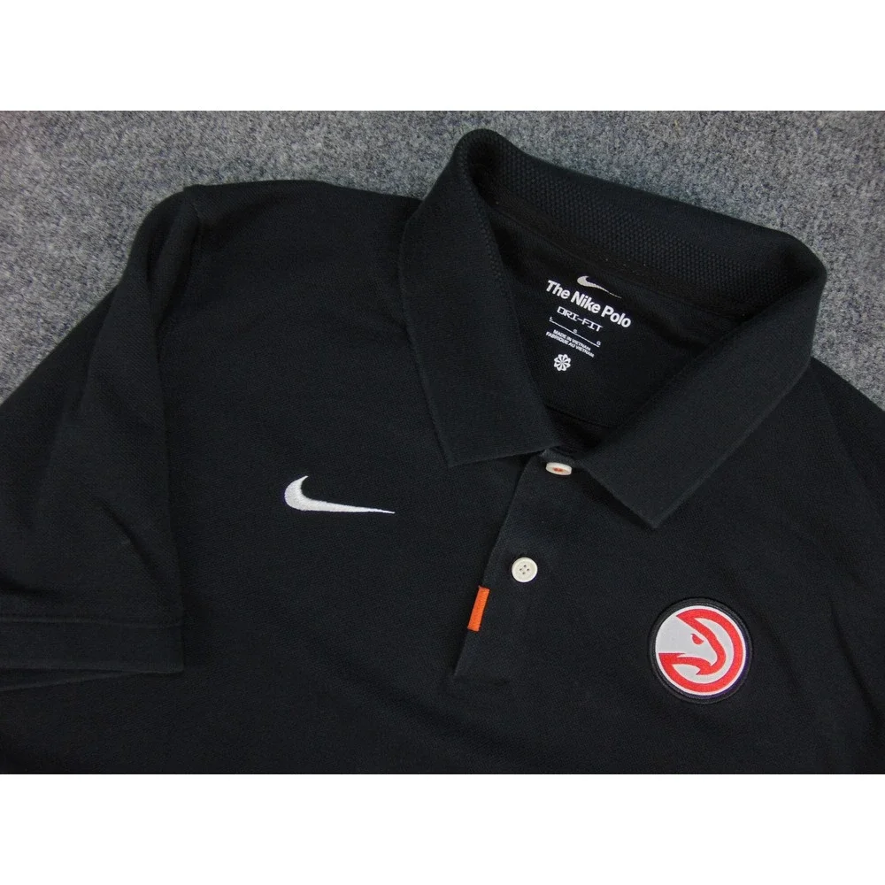 Atlanta Hawks Nike Polo Mens Large Black Solid NBA Basketball Sportswear Logo